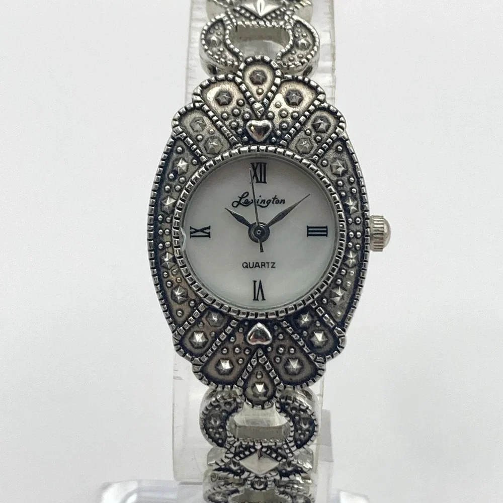 Lexington Women's Marcasite Watch 21mm Silver Tone MOP Dial New Battery 6.75